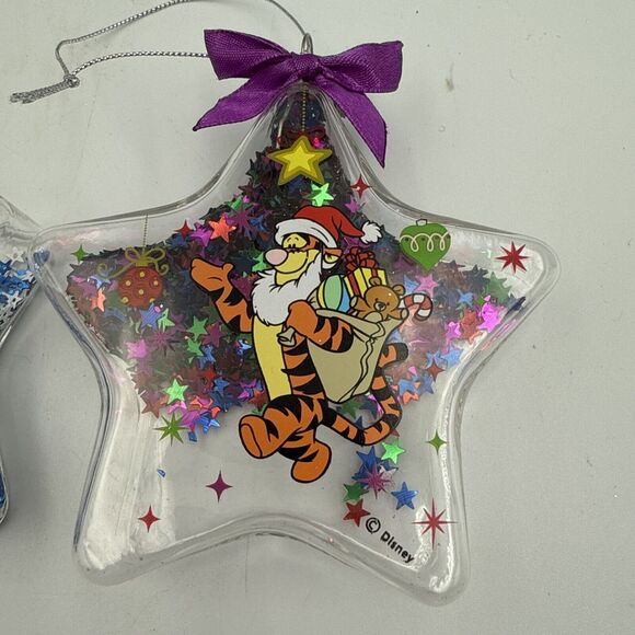 2 Disney Christmas Star Ornaments Mickey Mouse Tigger Glitter Filled 4" Tall - Picture 3 of 8